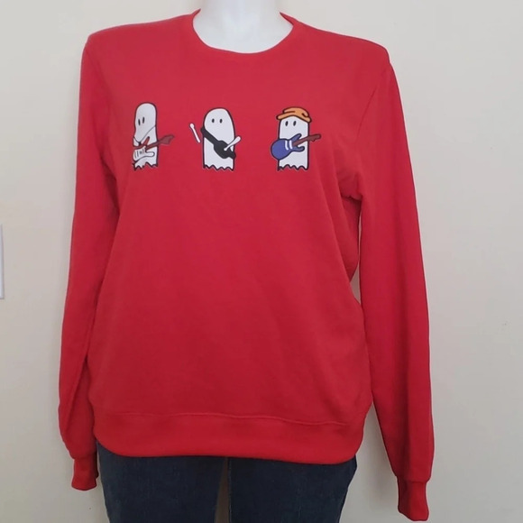 no brand Sweaters - Red Ghost Print Crewneck Sweater